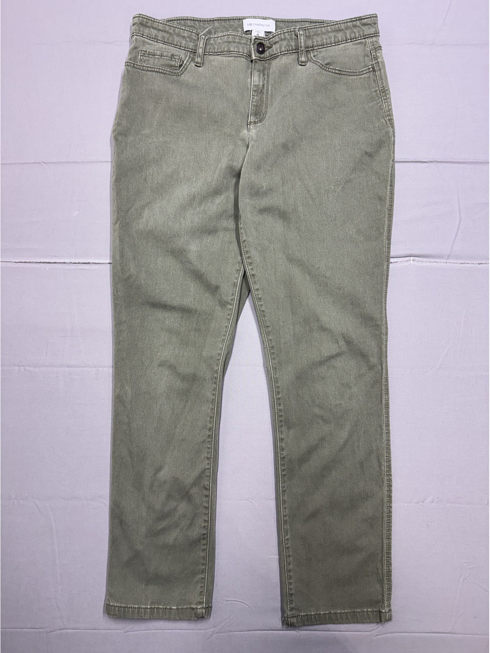 Liz Claiborne Womens City Pants Cotton Blend Solid Size 8 Green Casual Stretch